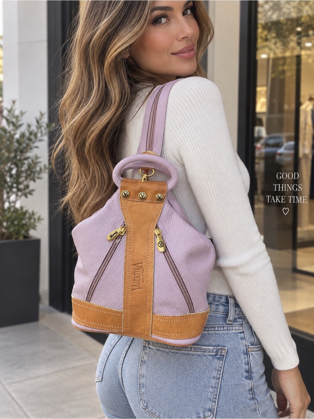 Valentina Italian VTG Leather Drawstring Shoulder Bag